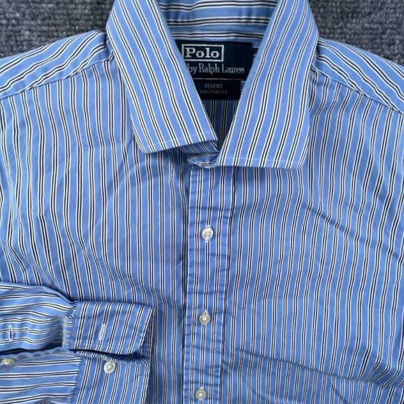 Polo Ralph Lauren Blue White Striped Long Sleeve Button Up Shirt Regent Custom - Picture 1 of 13